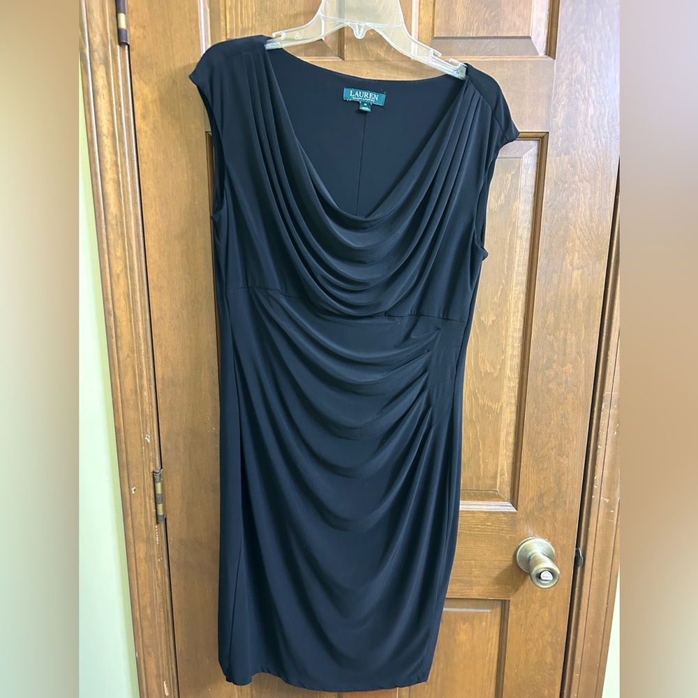 Ralph Lauren Black Draped Midi Dress